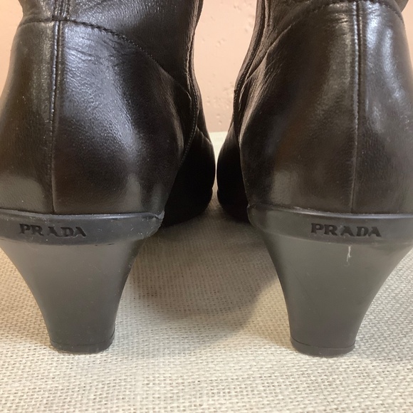 Prada Linea Rossa Black Leather Square Toe Knee-High Boots - Picture 2 of 11